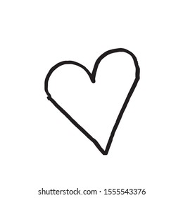 Vector heart St. Valentine's Day decoration on the isolated background.Scandinavian style February 14.Doodle black sketch line illustration.Design for stickers, web and coloring.