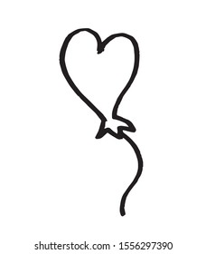 Vector heart St. Valentine's Day decoration on the isolated background.Scandinavian style February 14.Doodle black sketch line illustration.Design for stickers, web and coloring.