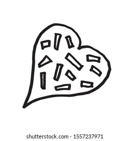 Vector heart St. Valentine's Day decoration on the isolated background.Scandinavian style February 14.Doodle black sketch line illustration.Design for stickers, web and coloring.