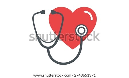  Vector Heart with Stethoscope on PNG Background. Cardiovascular Health Illustration. Heart Vector and Stethoscope Illustration.
