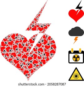 Vector heart strike composition is organized with scattered recursive heart strike icons. Recursive composition for heart strike.