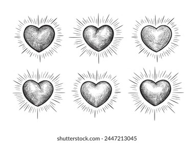 Vector heart in style vintage engraving illustration isolated on a white background. For web, greeting card, poster, infographic. Valentine's day concept. 