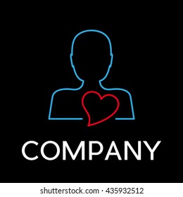 Vector heart in stylized man on black background