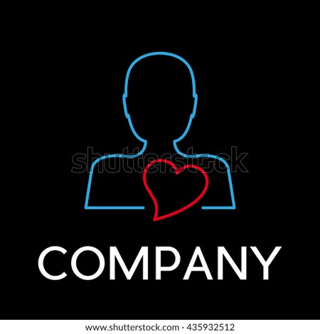 Vector heart in stylized man on black background