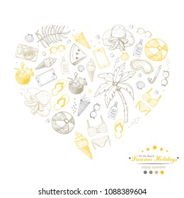 Vector heart from summer beach elements. Vector illustration for your design