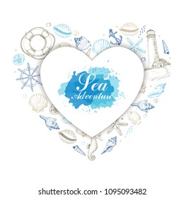 Vector heart from summer marine elements. Vector illustration for your design