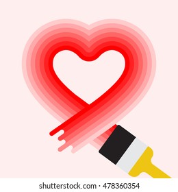 Vector heart symbol in flat style. Love graphic sign. Paint brush design. Modern shape isolated. Red color. Health concept. Romantic flat icon