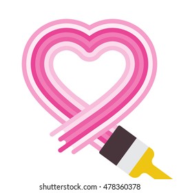 Vector heart symbol in flat style. Love graphic sign. Paint brush design. Modern shape isolated. Red color. Health concept. Romantic flat icon