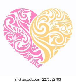 
símbolo de corazón vectorial patrón floral. ornamento de flores y hojas