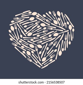Símbolo vectorial del corazón formado por cuchillería. Aislado sobre fondo blanco.