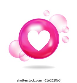 Vector heart symbol on pink bubble on white background