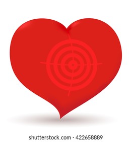 Vector heart with target, cartoon heart isolated on white