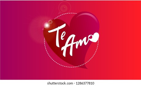 Vector heart with "te amo" mesage. inside of a white line circle on a read and pink background