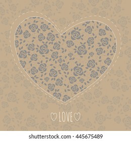 Vector heart with tender elegant roses. Greeting card