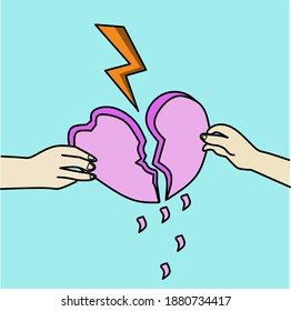 vector of a heart that was split in half because it was hurt