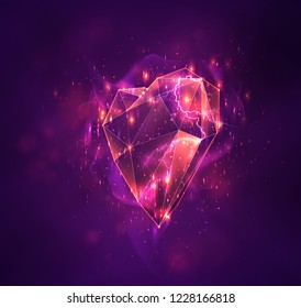 vector heart and thunderbolt. the passion of the elements. neon crystal