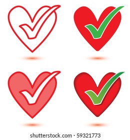 Vector Heart & Tick Icon Set