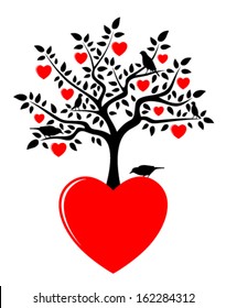 vector heart tree growing from heart isolated on white background