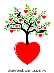 vector heart tree growing from heart on white background