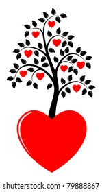 vector heart tree growing from heart on white background