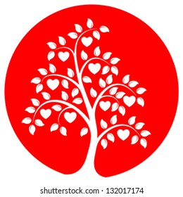 vector heart tree isolated on red round