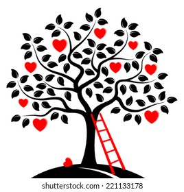 vector heart tree and ladder isolated on white background