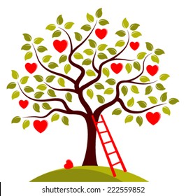 vector heart tree and ladder isolated on white background