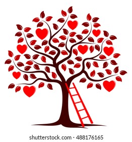 vector heart tree and ladder isolated on white background