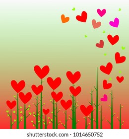 Vector of heart tree on red and blue background
