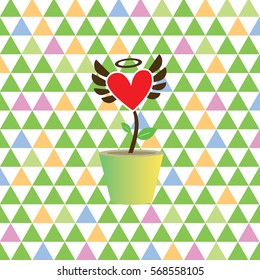 vector heart tree in pot vintage card 