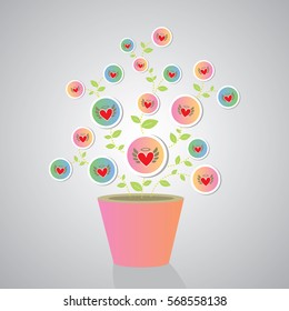 vector heart tree in pot vintage card 