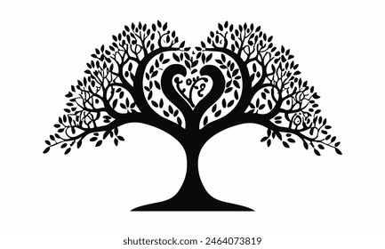 vector  heart tree silhouette white background