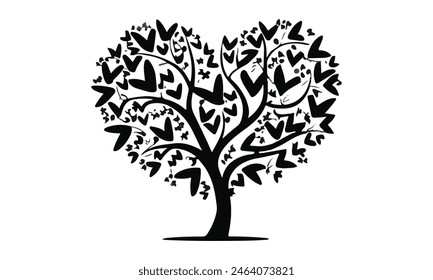 vector  heart tree silhouette white background