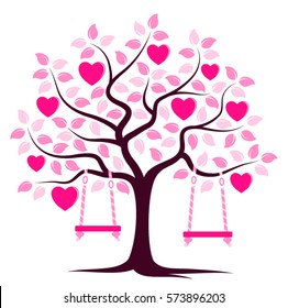 vector heart tree with swings isolated on white background