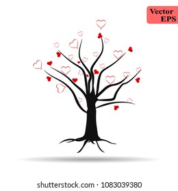 vector heart tree and heart watering can isolated on white background