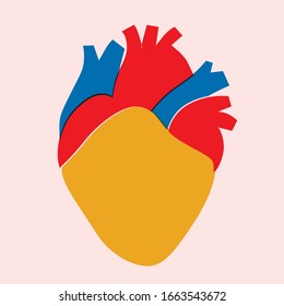 Vector heart in trendy flat style. Symbol of life. Happy day art. Anatomy children's heart poster. Bauhaus style art heart