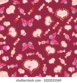 Vector heart. Typography lettering poster. Seamless of red, neutral and pink grunge hearts. Valentine card love hearts. Love design with cute elements. Sketch designed loves heart.