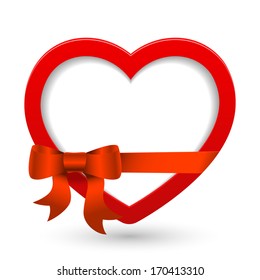 Vector heart from Valentines day card with bow ribbon and place for text.