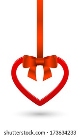 Vector heart from Valentines day card with bow ribbon.