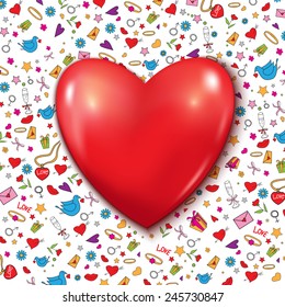 Vector Heart. Valentines Day. Doodles background.