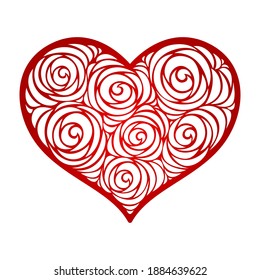 Vector heart. Valentine's Day. Floral pattern with roses. Paper cut template. Card, wedding invitations. Decorative holiday symbol. For laser, plotter cutting, printing on t shirt, wood carving.