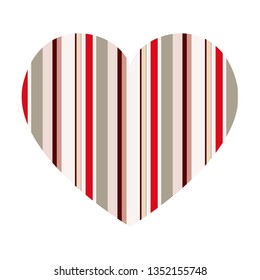 Vector heart with vertical stripes pattern isolated on white background.