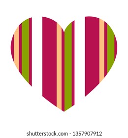 Vector heart with vertical stripes pattern isolated on white background.