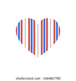 Vector heart with vertical stripes pattern isolated on white background.