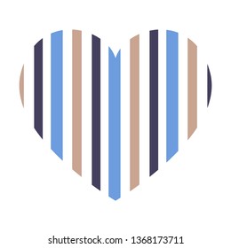 Vector heart with vertical stripes pattern isolated on white background.