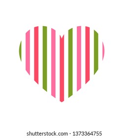 Vector heart with vertical stripes pattern isolated on white background.