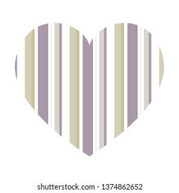 Vector heart with vertical stripes pattern isolated on white background.