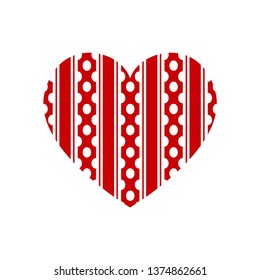 Vector heart with vertical stripes pattern isolated on white background.