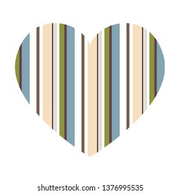 Vector heart with vertical stripes pattern isolated on white background.