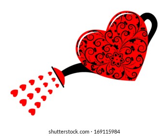 vector heart watering can isolated on white background